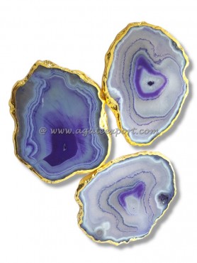 Violet Agate Gold Plated Slice Coaster