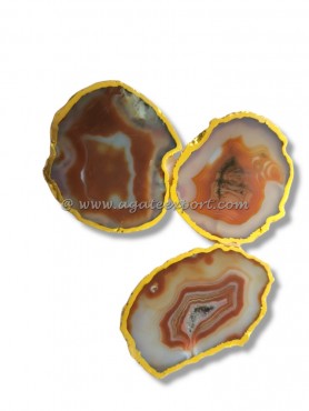 Red Onyx Gold Plated Slice Coaster