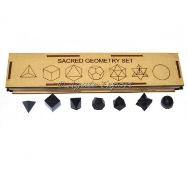 Black Agate Carved Sacred Geometry Set