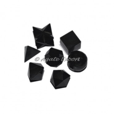 Black Agate Sacred Geometry Set With Square Gift Box