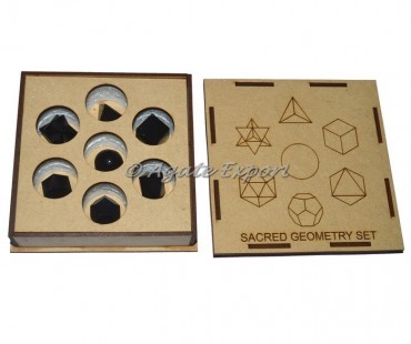 Black Agate Sacred Geometry Set With Square Gift Box