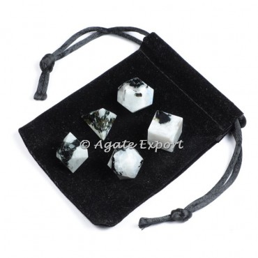 Rainbow Moonstone Geometry Set with Velvet Pouch