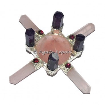 Rose-Crystal Quartz With Garnet Energy Generator