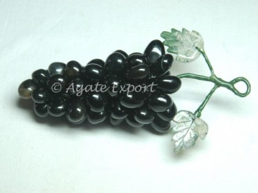 Black Agate With Moss Agate Leaves HandMade Grapes