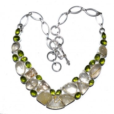 Golden Rutile with Peridot Healing Stone Necklace