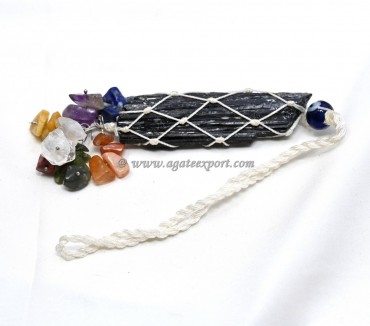 Black Tourmaline One Piece Rough With Evil Eye And 7 Chakra Chips For Home And Car