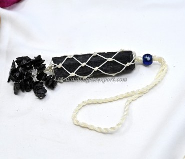 Black Tourmaline One Piece Rough With Evil Eye And Threads At Back For Home And Car