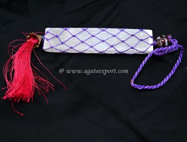 Selenite Rough With Purple Thread Wired Hanging for Home And Car