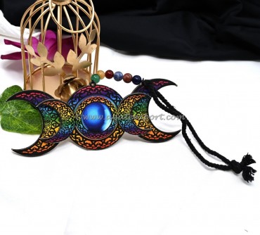 Triple Moon With 7 Chakra Beads Hanging For Home And Car Decor