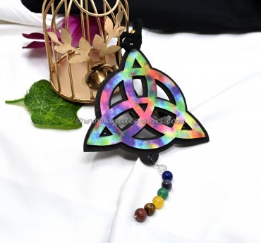 Rainbow Celtic Trinity Knot 7 Chakra Beads Hanging For Home And Car Decor