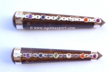 Tiger Eye 16 Faceted Massage Wands With Chakra.