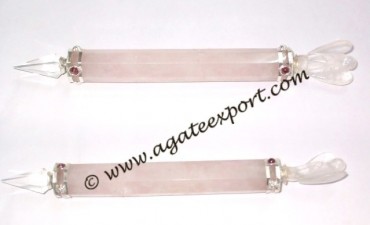 Rose Quartz Stone With Crystal Angle Wands.