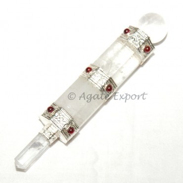 Crystal Quartz Plane Healing Wands With Garnet