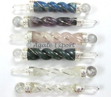 Mix Gemstone Carved Healing Wand