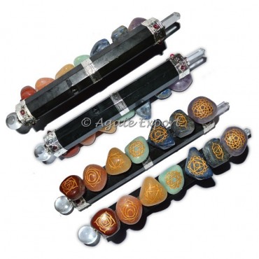 Black Tourmaline With Seven Chakra Tumbled Wand
