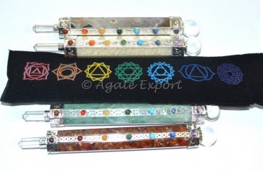 Mix Gemstone Chakra Wands With Printed Pouch