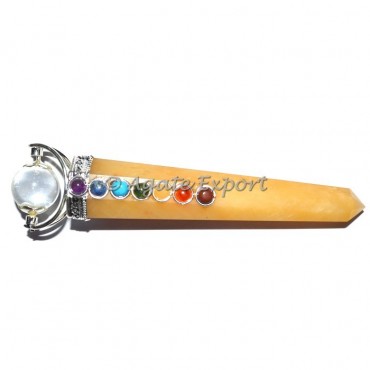 Yellow Quartz Chakra Obelisk Wands with Crystal Ba