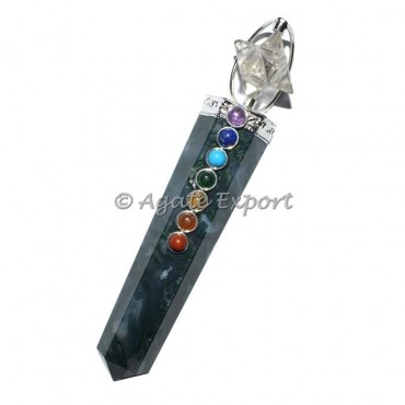 Moss Agate Chakra Obelisk Wands with Crystal Ball
