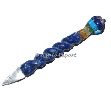 Lapis Lazuli Spiral Healing Wands With Bonded Chakra Angel
