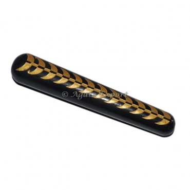 Black Agate Engraved Healing Wand