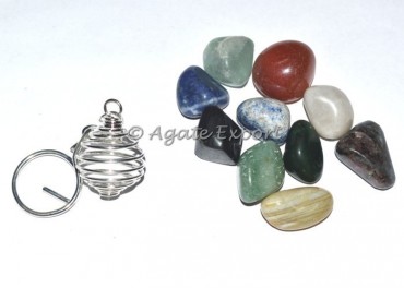 Assorted Gemstone Tumbled Cage Keychain