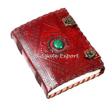 Leather Journals with Malachite healing stone