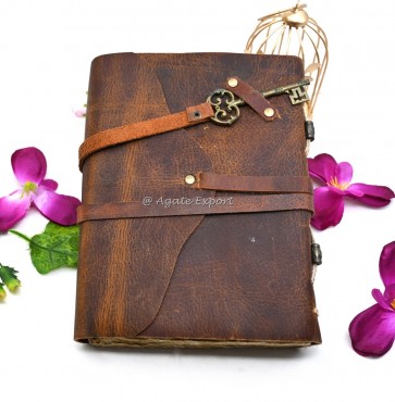 Vintage Leather Journal with Key & Strap Closure
