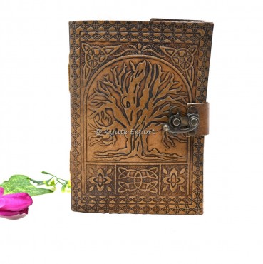 Tree of Life Leather Journal with Celtic Knotwork and Vintage Lock