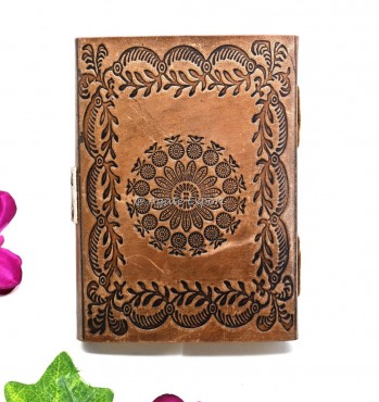Floral Mandala Embossed Leather Journal with Vintage Lock Closure