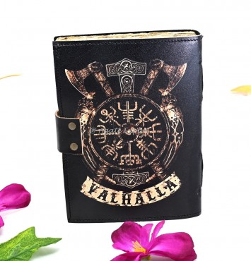 Leather Valhalla Journal with Viking Symbol and Axe Design