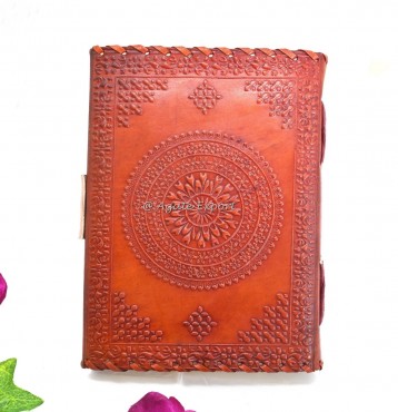 Leather Journal with Floral Mandala and Lapis Lazuli Inlay