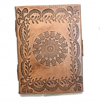 Leather Journal with Chakra Stones and Embossed Mandala Design