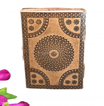 Leather Journal with Lapis Lazuli Inlay and Floral Embossed Design