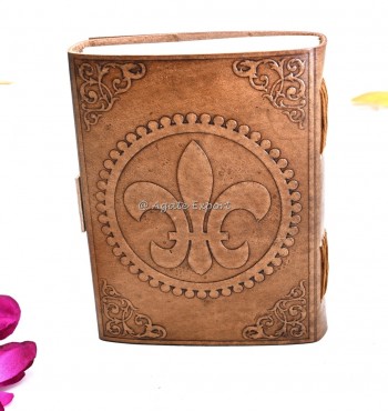 Leather Journal with Fleur-de-Lis Embossed Design and Vintage Lock