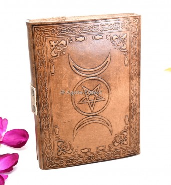 Leather Journal with Triple Moon, Pentacle, and Lapis Lazuli Inlay