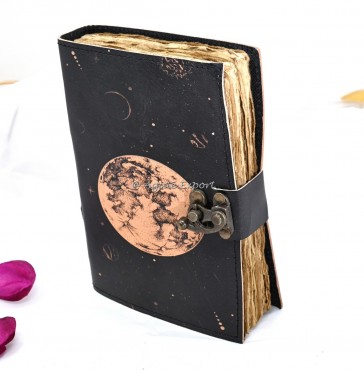 Full Moon Phase Leather Journal Handcrafted Notebook with Celestial Lunar Design