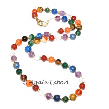 Chakra Round Beads With Golden Hook Necklace