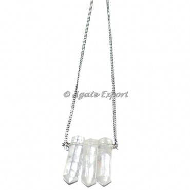 Crystal Quartz Pencil Point Golden Necklace