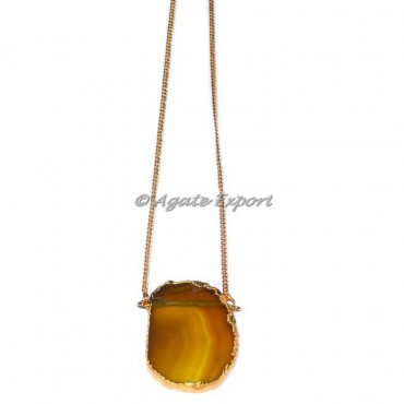 Yellow Onyx Electroplated Slice Necklace