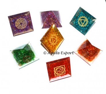 Engraved Chakra Orgone Pyramids Set