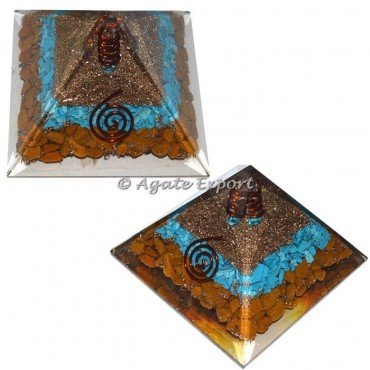 Yellow Jasper and Turquoise Orgone Pyramids