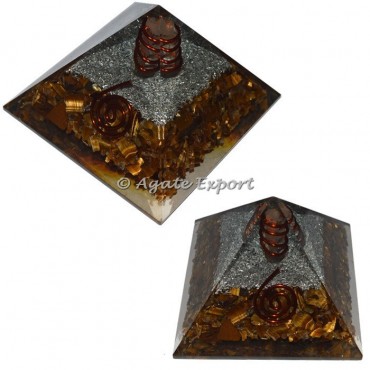 Tiger Eye with Crystal Point Orgone Pyramids