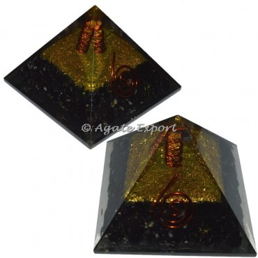 Black Tourmaline with Golden Brass Orgone Pyramids