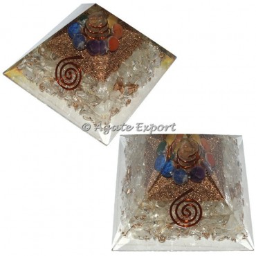 Crystal Quartz with Chakra Beads Orgone Pyramids