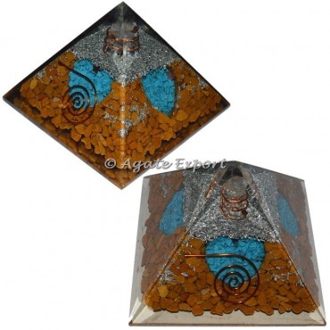 Yellow Jasper with Turquoise Heart Orgone Pyramids