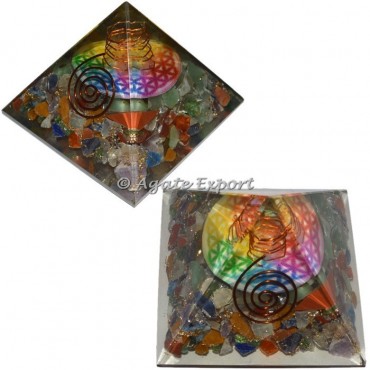 Flower of life Orgone Pyramids with Crystals