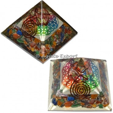Flower of Life Orgone Pyramids with Crystal Star
