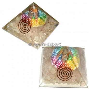 Rose Quartz Flower of Life Orgone Pyramids