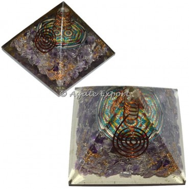 Amethyst Flower of life Orgone Pyramids with Point