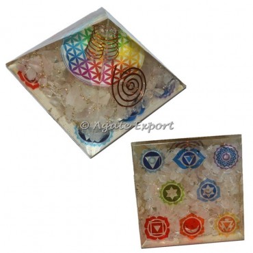 Flower of life Orgone Pyramids with Chakra Symbol